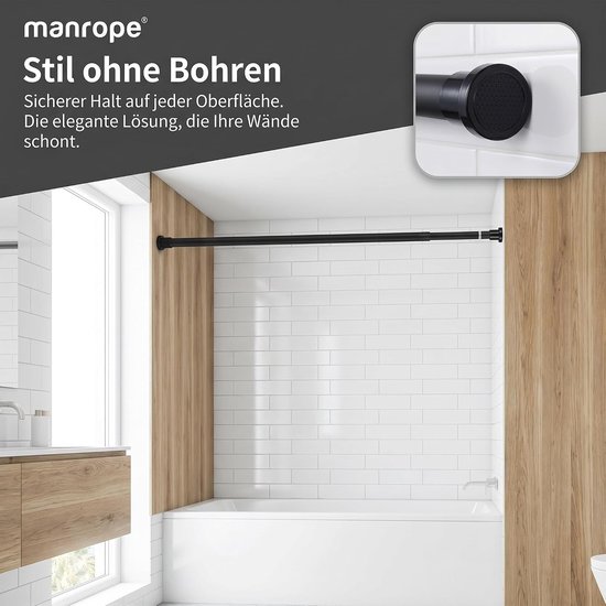 Verstelbare Spannstang voor Gordijnen 80-105 cm, Ideaal voor Badkamer en Keuken, Zwart, Eenvoudige Installatie, Telescopische Stang