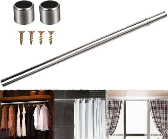 Verstelbare Telescopische Garderobe Rail voor Gordijnen en Douchegordijnen, RVS, 56 cm tot 102 cm, Zonder Boren, Ideaal voor Kasten en Muren van Merkloos	