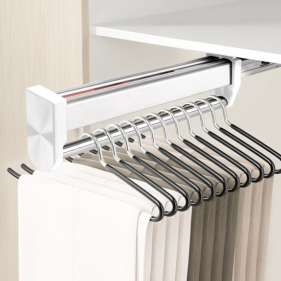 Verstelbare telescopische kledingrail van 292 mm voor het ophangen van broeken en kleding in de kast - Wit, ruimtebesparend en multifunctioneel van Merkloos	