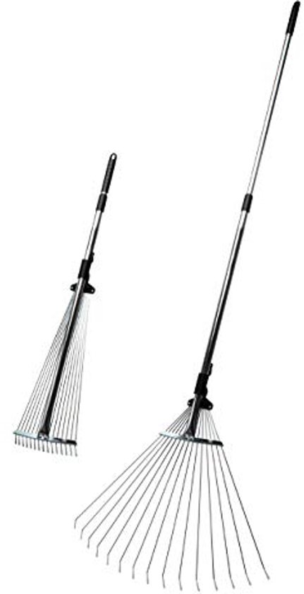 Verstelbare tuin- en bladhark met inklapbare tanden en telescopische handgreep van Merkloos	