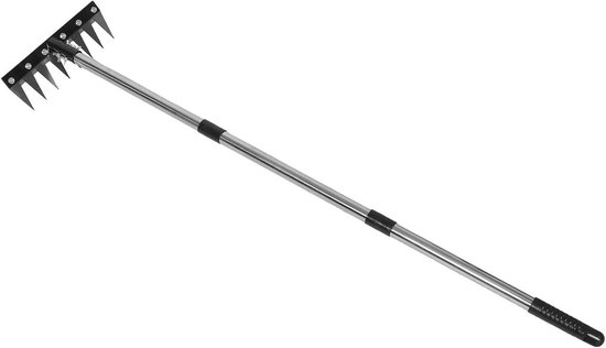 Verstelbare Tuinhark - Onkruid hark Gazon hark - Tuinonderhoud Wieden - Zware Metalen Kop - 121.5 cm - Zwart