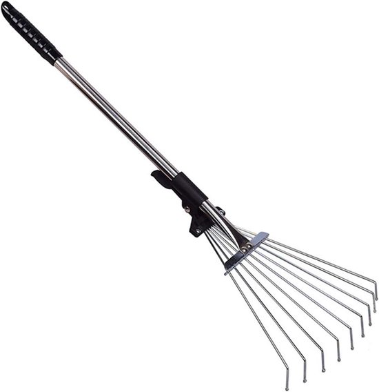 Verstelbare Tuinhark - Uitschuifbare Hark - Tuinonderhoud Vereenvoudigen - Telescopische Ventilator - 53-69cm - Zilver Zwart
