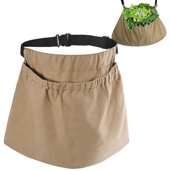Verstelbare tuinschort van canvas met opbergvak voor het oogsten en plukken van fruit en groenten, handsfree - Khaki van Merkloos	