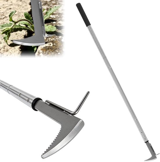 Verstelbare Tuinschraper met Ergonomische Handgreep, 138 cm Lange Steel, Onkruidverwijderaar voor Paden en Tuinranden met Zagenrand