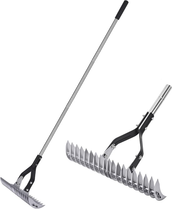 Verstelbare Wicker Rake 15 Inch Breed - Tuin Gereedschap voor Onkruid, Dode Gras Verwijderen en Bodem Beluchten