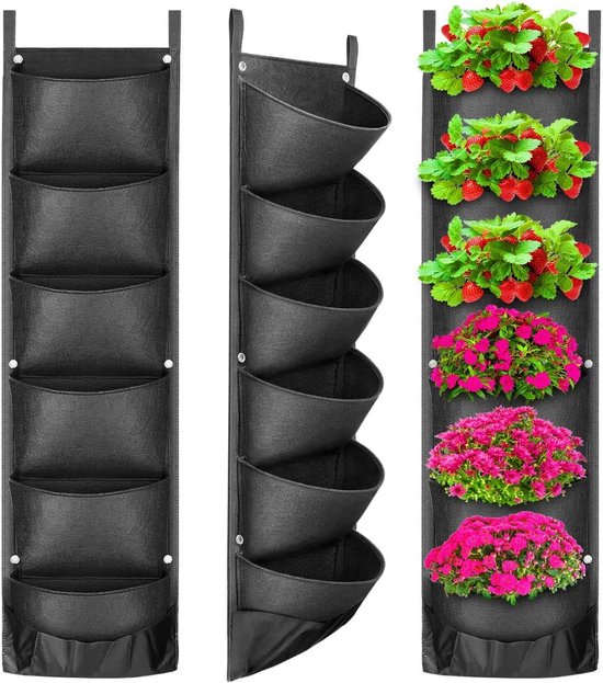 Verticale plantenzakken, 6 zakken, plantenzakken, hangend vilt, tuinplantenzak, verlengd en verzonken zakken voor balkon, tuin, binnenplaats, kantoor, woondecoratie van VER