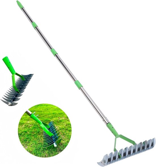 Verticuteerhark Rieten - Gras hark Gazon hark - Gazon Onderhoud - Gebogen Stalen Tanden - 11.4 cm tandlengte - Metaal