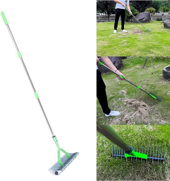 Verticuteerhark Roestvrij Staal 12,8 Inch Breed - Ergonomisch Handvat - Eenvoudig Te Monteren - Gazonhark - Dood Gras Opruimen - 3 Secties