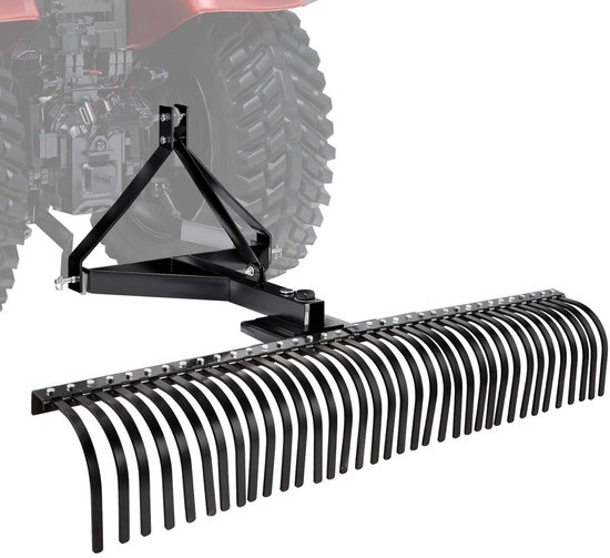 Verticuteerhark - Tractorhark voor Gazononderhoud - 183 cm Werkbreedte - 36 Robuuste Stalen Tanden - Driepuntsophanging - Voor Gazonbeluchting en Bodembewerking