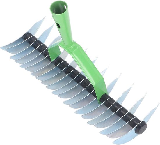 Verticuteerhark voor rieten gras en beluchten van grond - Roestvrijstalen gazonhark met handvat - 17 tanden - 5.4FT lengte van Merkloos	
