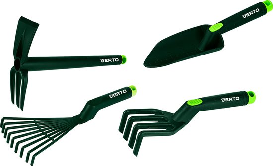 VERTO 15G419 Handgereedschapset van 4 stuks, gemaakt van plastic (harken, klauwen, schep, houweel/klauwen) van VERTO