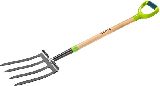 Verto spitvork 4 Platte Tanden Hard Houten Steel Met D Greep van Merkloos	