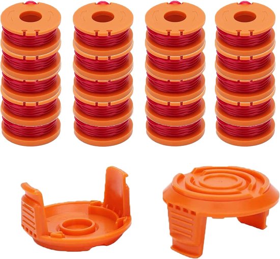 vervangende grastrimmerspoellijnen, randtrimmer-spoellijn voor Worx WA0010 (20-pack grastrimmerlijn, 2 x trimmerkap) (22 stuck ,20 spoelen + 2 kappen) van WORX