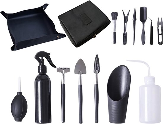Vetplant Gereedschap Set - Bonsai Tools - Planten Verpotten - All-in-één Oplossing - 15 stuks - Zwart