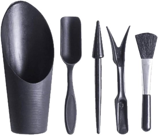 Vetplant Gereedschapsset - Mini Tuinset - Kamerplant Verzorging - Ergonomische Handgrepen - 5 Delig - Zwart