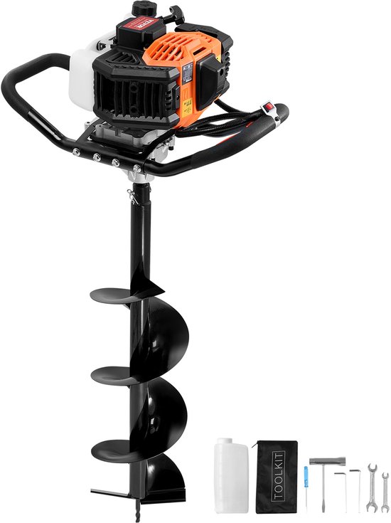 VEVOR 43CC 1250W 200x800mm Benzine Grondboor met 8-inch Kernboren, Grondboor voor Landbouwgrond, Tuinplanten, Oranje-Zwart