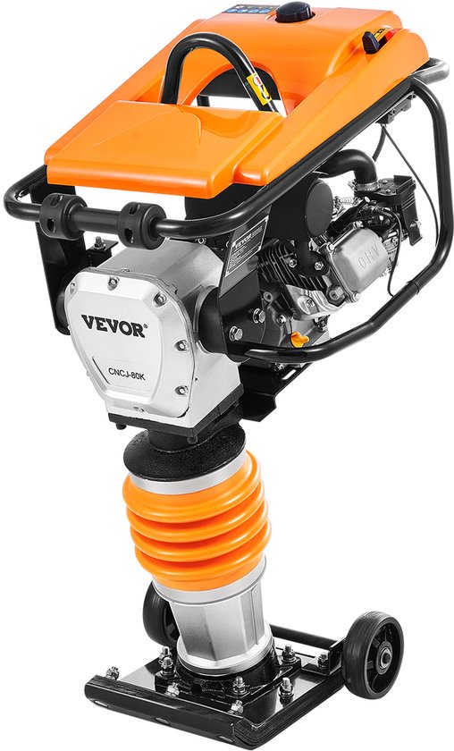 VEVOR 6.5HP 196cc Trilstamper Trillingstamper Sleuvenstamper 74x46,5x108cm, 66cm Maximale Verdichtingsdiepte, Vier Veren, Sleufstamper voor Grond, Grind, Betonplaten en Funderingen van Merkloos	