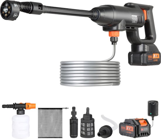 VEVOR Accu-Hogedrukreiniger, Draadloze Waterdrukreiniger, Spuitpistool, Hogedrukreinigerpistool (220w 21v, 40bar, voor Mobiele Reiniging en Irrigatie, 4l/Min, Inclusief Accessoires, Oplader) van Merkloos	