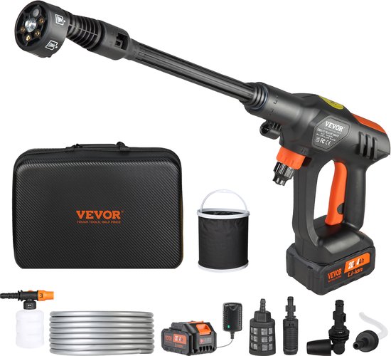 VEVOR Accu-Hogedrukreiniger, Draadloze Waterdrukreiniger, Spuitpistool, Hogedrukreinigerpistool (250w 21v, 50bar, voor Mobiele Reiniging en Irrigatie, 4l/Min, Incl. Accessoires, Oplader) van Merkloos	