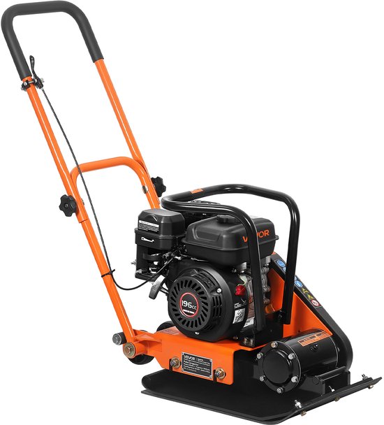 VEVOR Benzine Trilplaatverdichter, 6,5 Pk (196 Cc) Motor, 5600 Tpm Trilstamper, 10,5 Kn Verdichtingsdruk, 510x370 mm Plaat, Handbediende Trilplaat voor Bestrating, Asfalt en Funderingen van Merkloos	
