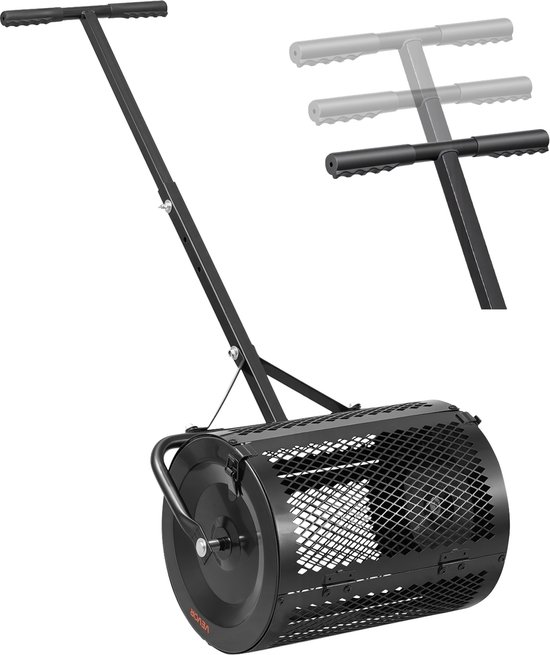 VEVOR Compoststrooier 34 L, 42 Cm Brede Turfstrooier Met T-Vormig Handvat, Turfstrooier, In 3 Standen In Hoogte Verstelbaar, Gepoedercoat Stalen Compostrol, Meststrooier voor Planten en Zaaien, Zwart