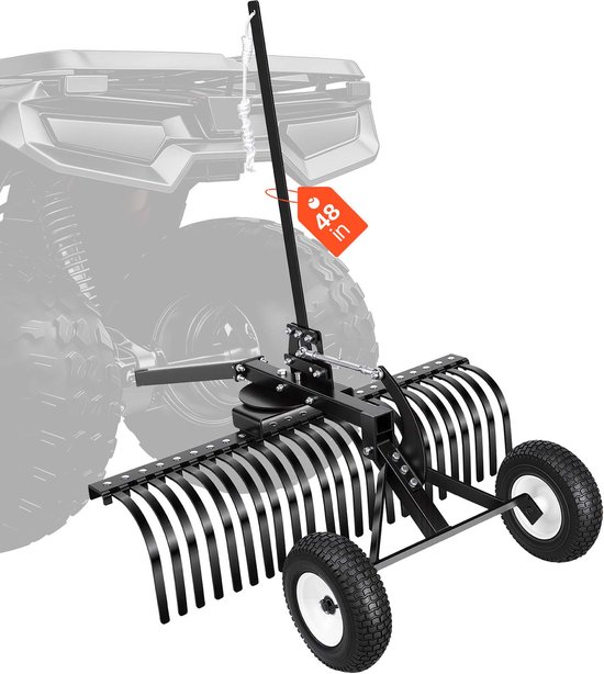 VEVOR Gazonmaaier Hooihark 1219 mm, Hooihark met 24 Tanden, Aan Te Trekken Gazonhark voor ATV-Grasmaaiers en -Tractoren, Hoogte- en Hoekverstelling, Krachtige Verticuteerder voor Bladeren en Ander Vuil