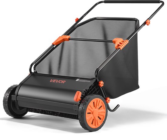 VEVOR Gazonveger, 66cm Veegbreedte, Veegmachine met 198 Liter Opvangbak en Verstelbare Borstelhoogte, Bladverzamelaar, Bladveger, Bladveger met Rubberen Wielen voor Het Verwijderen van Bladeren en Gras