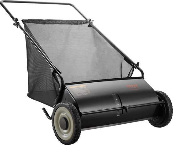 VEVOR Handgrasmaaier 66cm Veegbreedte Grasmaaier Handmatig 198L Capaciteit van de Opvangmand Kooimaaier 142x81x75cm Handkooimaaier Verstelbaar voor het Opvegen van Bladeren, Gemaaid Gras, Kleine Takken