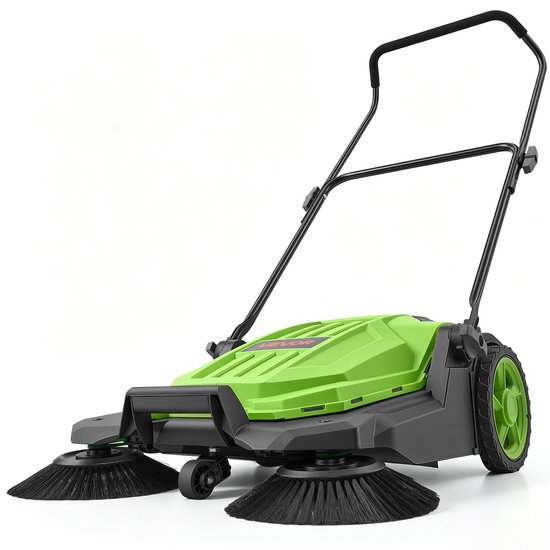 VEVOR Handveegmachine, Handveegmachine met een Werkbreedte van 650 mm, een Opvangbak van 18,9 Liter en een Verstelbare, Inklapbare Handgreep, Vloerreinigingsmachine voor Erven, Looppaden, Terrassen en Garages - Groen van VEVOR