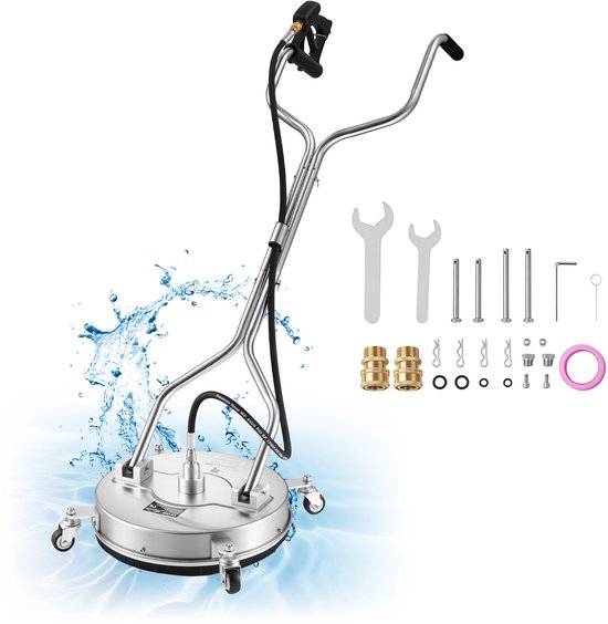 VEVOR Hogedrukreiniger voor Oppervlakken, 419 mm, Vloerreiniger met Wielen, Oppervlaktereiniger voor Opritten, Trottoirs en Stoepranden, Roestvrij Staal, max. 276 bar, met 3/8 inch Snelkoppeling en Verhoogde Handgreep