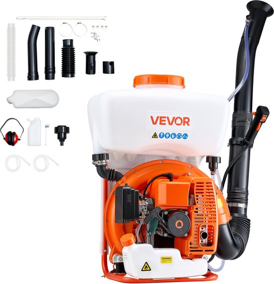 VEVOR Rugsproeier, 63 CC, 3 Pk Motor, Gasaangedreven Sproeier met 16 Liter Tank, Poeder- en Vloeistofnevelsysteem, voor Tuinieren en Landbouw, Groentekassen van Merkloos	
