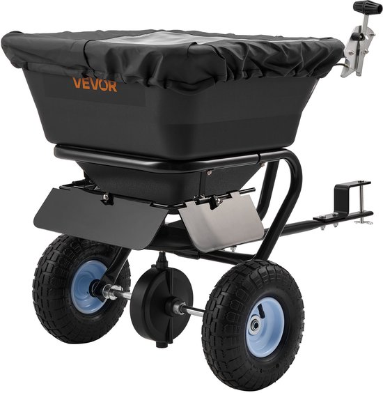 VEVOR Strooieraanhanger, 38,6kg Capaciteit, Roterende Strooier, Getrokken Strooier, Strooibreedte van 3m, Strooieraanhanger met 25,4cm Banden, Instelbare Strooisnelheid, Gazonstrooier voor Zaden, Kunstmest en Strooizout van Merkloos	