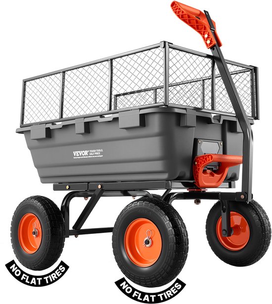 VEVOR Tuinkar met Kantelfunctie, 544kg Draagvermogen, 270° Draaibare Transportkar voor Tuinieren, Gemaakt van Kunststof en Staal met 13 Inch Pu-banden en Metalen Hekwerk voor Gazon, Grind en Modder, Zwart van Merkloos	