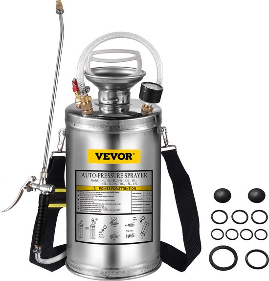 VEVOR Tuinsproeier Sproeier Rugspuit Rvs Sproeier High Performance Sproeier Drukspritze 6l Stabiel van Merkloos	