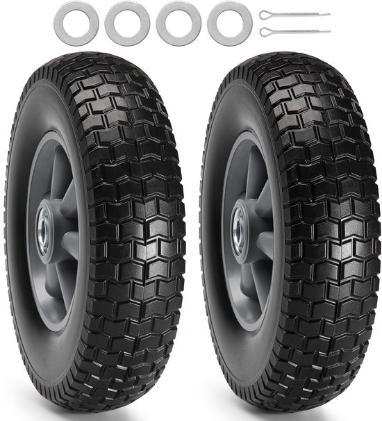 VEVOR Volledige PU-wielen met RunFlat-banden, 10 inch, 2 stuks, 180 lbs Dynamische Belasting, 220 lbs Statische Belasting, Tubeless Banden en Wielenset voor Steekwagens, Bedrijfswagens, Dolly's, Tuinaanhangers van Merkloos	