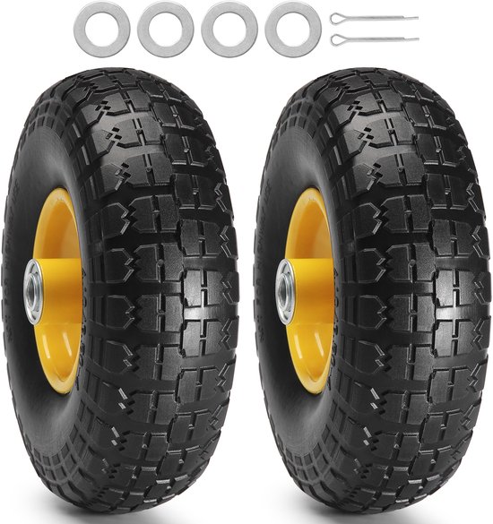 VEVOR Volledige Pu-Wielen met Runflat-Banden, 10 Inch, 2 Stuks, 400 Lbs Dynamische Belasting, 450 Lbs Statische Belasting, Tubeless Banden En Wielen voor Steekwagens, Bedrijfswagens, Dolly's, Tuinaanhangers van VEVOR