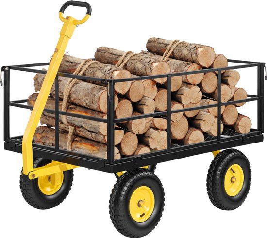 VEVOR-Wagen 116,8 X 76 X 77,5 cm, Transportwagen 635 Kg, Tuinwagen, Gereedschapswagen, 2-in-1 Handwagen, met All-Terrain Banden, Afneembare Zijpanelen van Gaas en 180° Draaibare Handgreep
