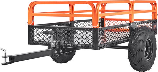 VEVOR zware zitmaaier kipwagen met 680 kg laadvermogen, trekhaak met kantelbare laadruimte, aanhanger met opklapbare zijwanden, oranje ATV UTV kipwagen aanhanger van VEVOR