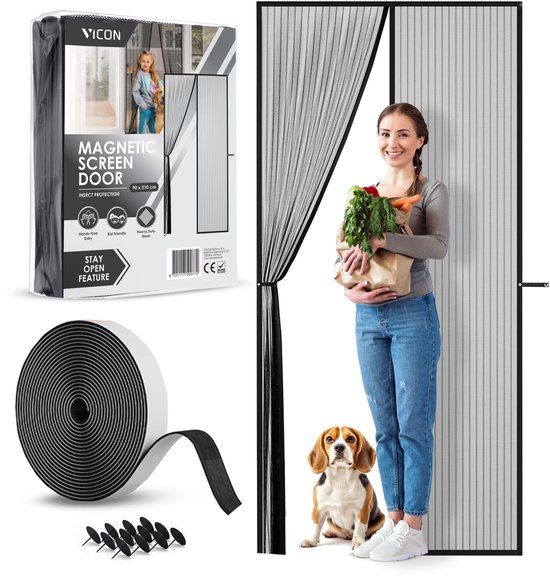 Vicon Magnetisch Vliegengordijn met Altijd Open Functie - 90 x 210 CM - Eenvoudige installatie - Huisdiervriendelijk - Deurgordijn - Deurhor - Horgordijn Deur van Vicon