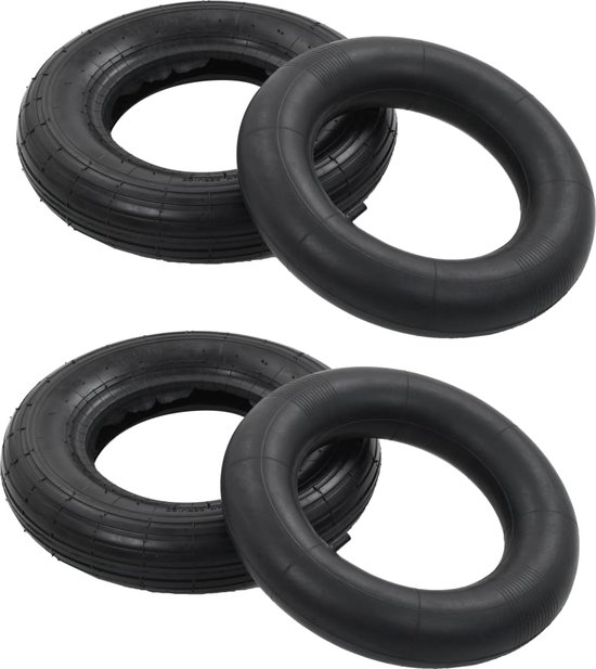 vidaXL - 4-delige - Kruiwagenbanden- - en - binnenbandenset - 3.50-8 - 4PR - rubber van vidaXL