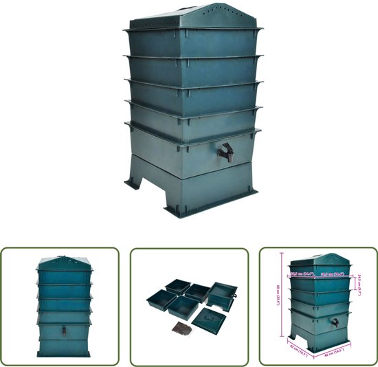 vidaXL Composthaven - Wormenbak - Wormenbak 4-laags 42x42x60 cm - Wormcompost - Biologische Compost - Ecologische Tuinieren van VidaXL
