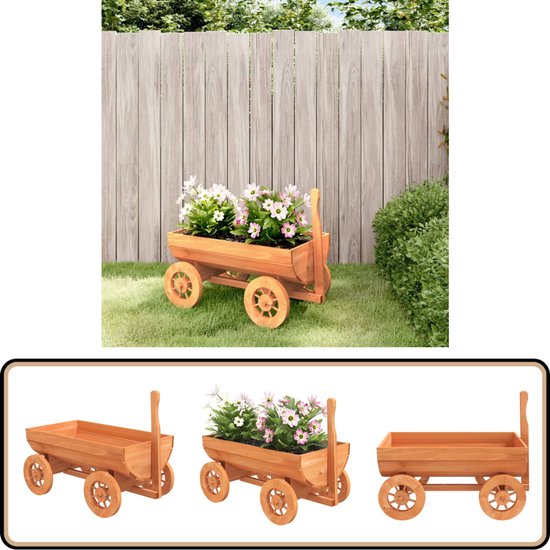 vidaXL Decoratieve Wagen - Massief Hout - 70x43x54 cm Tuinwagen - Vurenhout - Plantenbak - Buitenruimte - Balkondecoratie van Merkloos	