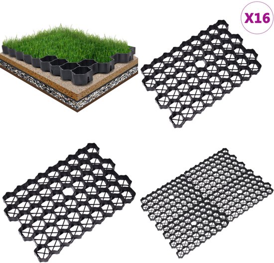 vidaXL Grasroosters 16 st 60x40x3 cm kunststof groen - Grasrooster - Grasroosters - Grastegel - Grastegels van Vidaxl