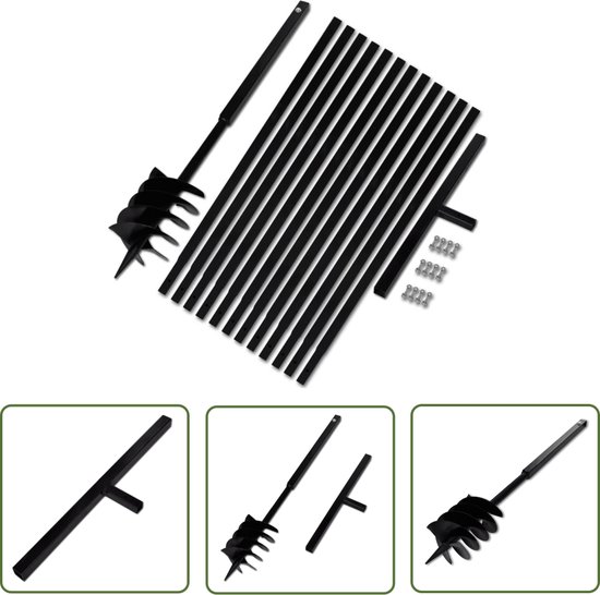 vidaXL Grond Werken - Grondboor - Grondboor met handvat 180 mm en verlengstukken 13 m (staal) - Tuingereedschap - Betonboor - Bouwmaterialen van Merkloos	
