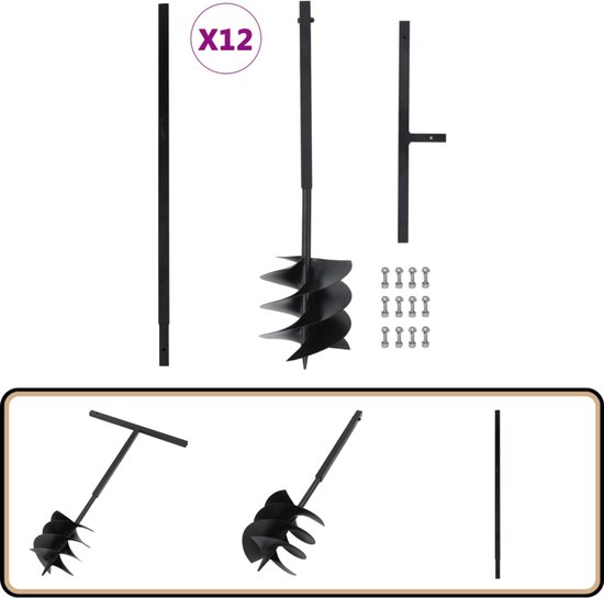 vidaXL Grondboor - 250 mm - 12 m verlengbuis - staal Grondboor - Tuingereedschap - Tuinwerktuigen - Handgereedschap - Aardewerken van Merkloos	