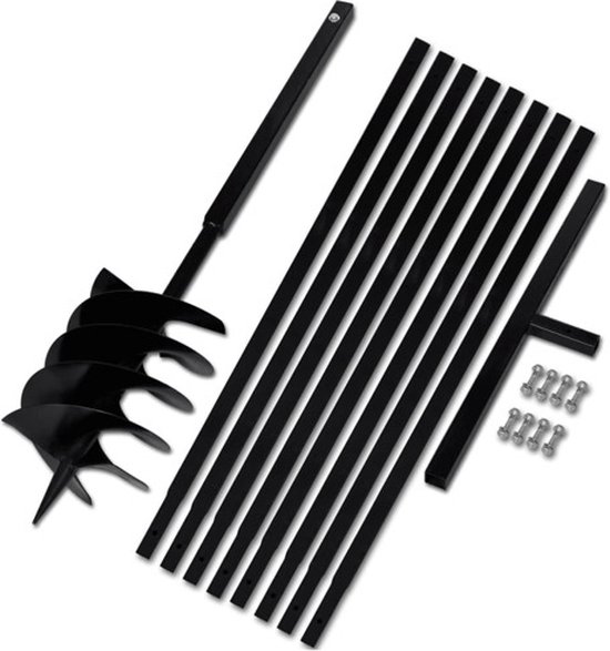 vidaXL - Grondboor - met - handvat - 200 - mm - en - verlengstukken - 9 - m - (staal)