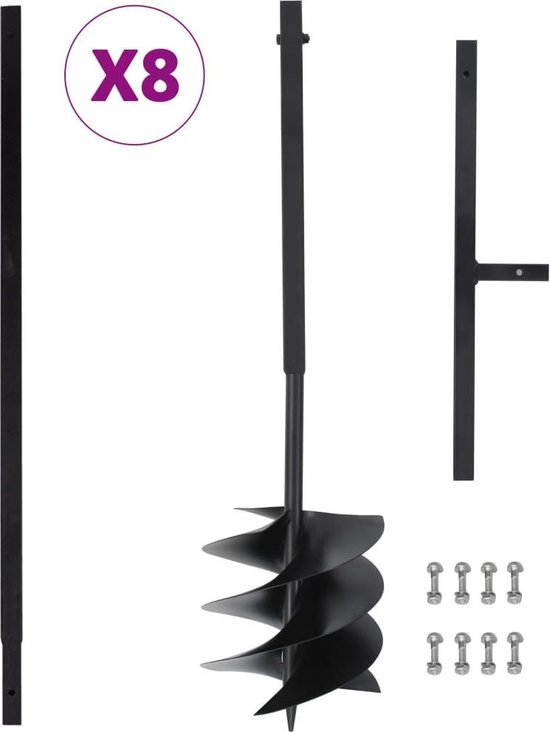 vidaXL - Grondboor - met - handvat - 250 - mm - met - verlengbuis - 8 - m - staal van VidaXL