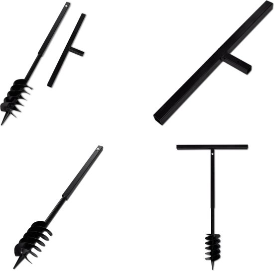 vidaXL Grondboor met handvat en schroefkop (dubbele schroef) 120 mm (zwart) - Grondboor - Grondboren - Grond Boor - Grond Boren van VidaXL