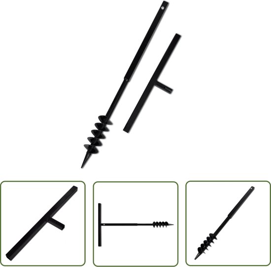 vidaXL Grondwerken - Grondboor - Grondboor met handvat en schroefkop (dubbele schroef) 80 mm (zwart) - Tuingereedschap - Betonboor - Boorkop van Merkloos	