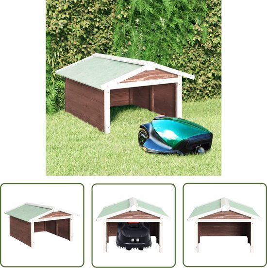 vidaXL Hout Garage - Grasmaaier Overkapping - Overkapping voor grasmaaier 72x87x50 cm vurenhout mokka en wit - Vurenhout Overkapping - Tuin Benodigheden - Buitenschilderij van Merkloos	